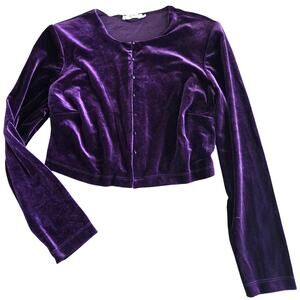 Vintage 90s Y2K CDC purple Velvet Cardigan Sweater 6 small medium cropped